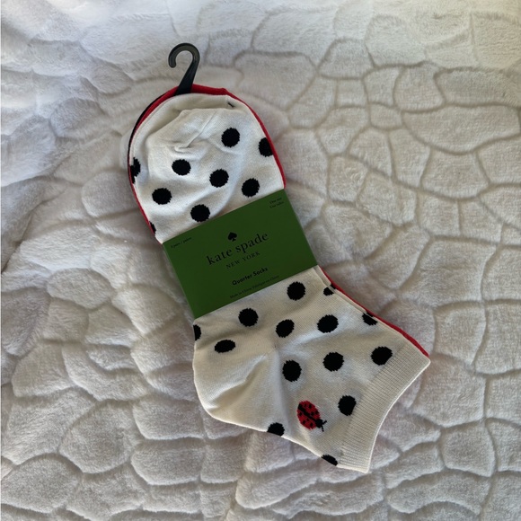 kate spade Accessories - kate spade Lady Bug White Polka Dot Quarter Socks with Black Dots